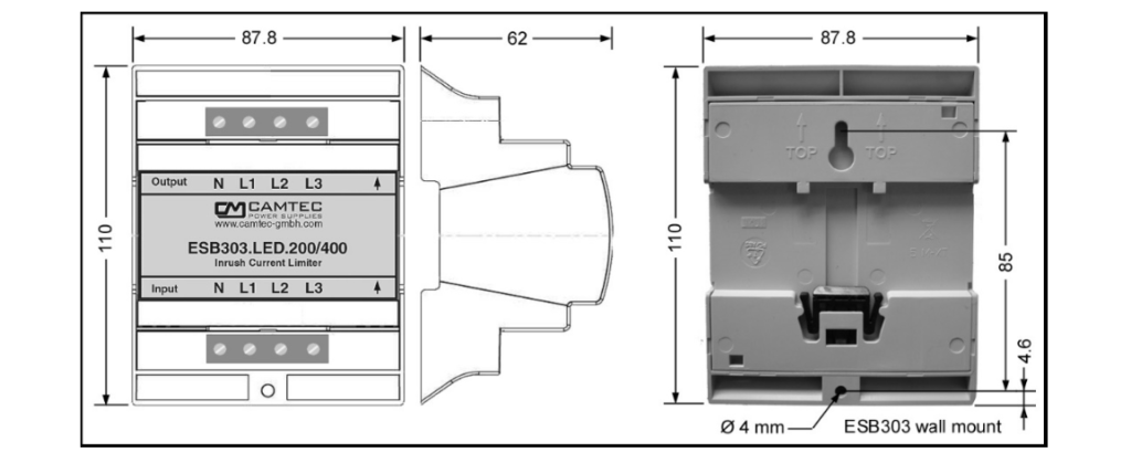 Camtec ESB303 dimensions.