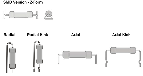 Vitrohm CRP series resistors alternative lead configurations.